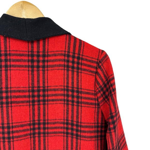 New SOFT SURROUNDINGS Windowpane Jacket Coat Plaid Open Wool Red Black - Picture 5 of 8